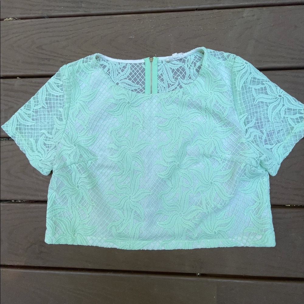 Cute light green lace crop top by tea & cup